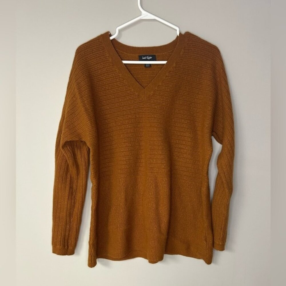 Lord & Taylor Burnt Orange Textured V-Neck Long Sleeve Sweater